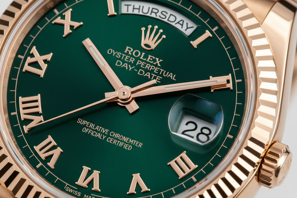 Day-Date Rose Gold Green Close-up