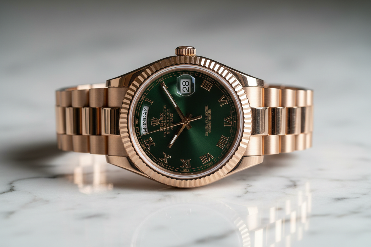 Day-Date Rose Gold Green Front