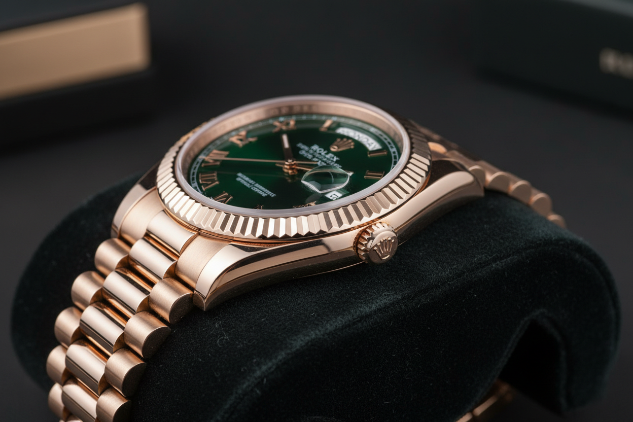Day-Date Rose Gold Green Side
